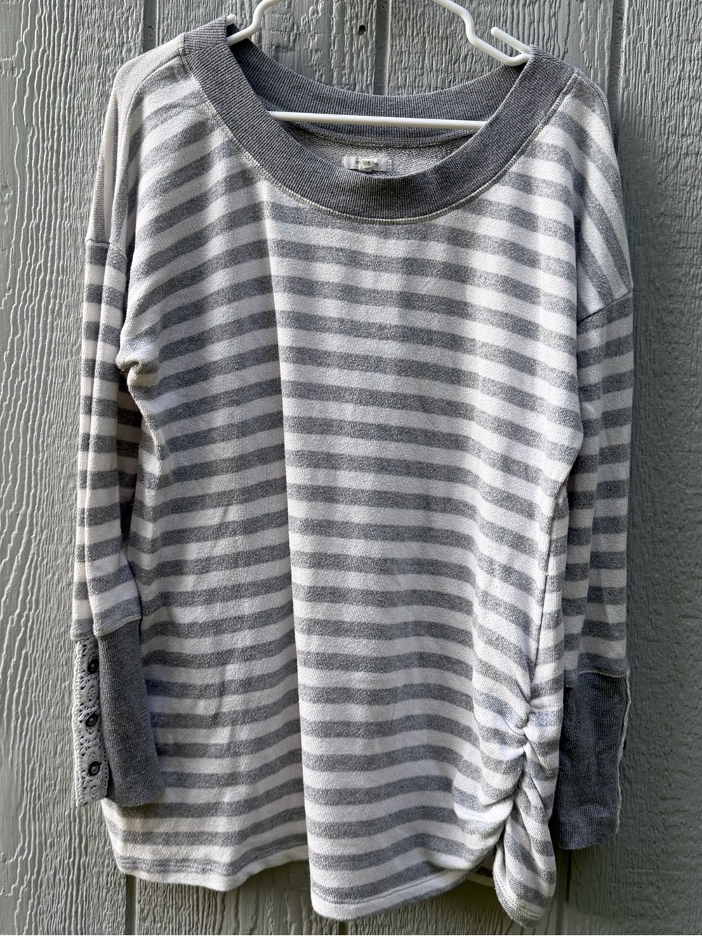 Maurices Gray & White Striped Long-Sleeve Top with Side Knot